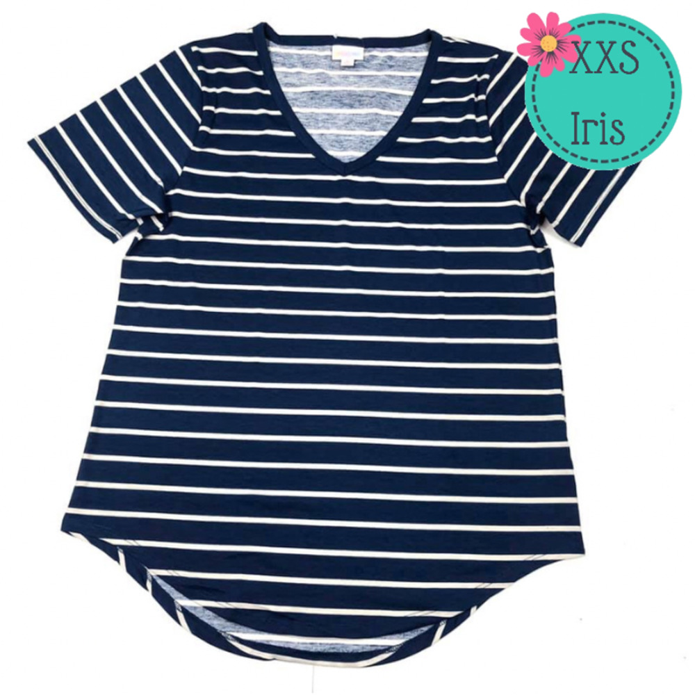 Navy and White Striped LuLaRoe Iris tee, XXS, NWT
